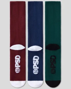 PSD Socks*3 Pack - Logo Crew - Dark Tones