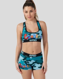 Women PSD Sports Bra|Core Standard*Cookies - Blue Camo