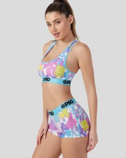 Women PSD Sports Bra|Core Standard*Spongebob Squarepants - Neon Check